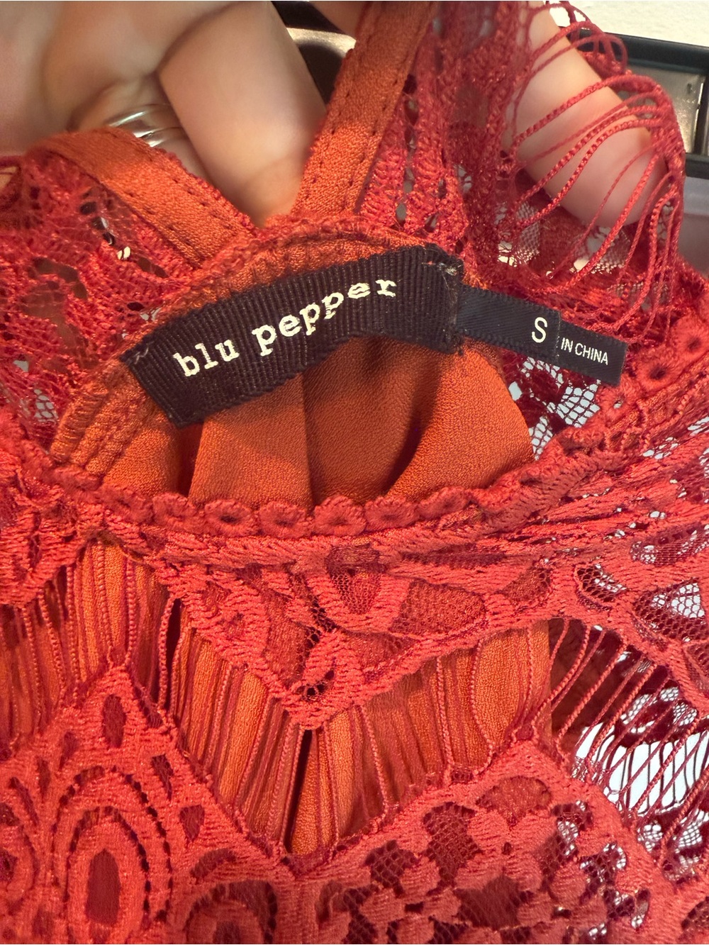blu pepper Women's Red Lace Crochet Top or mini dress overlay size small